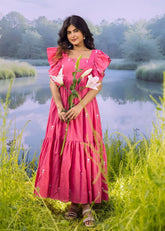 Peach Embroidery Maxi Dress